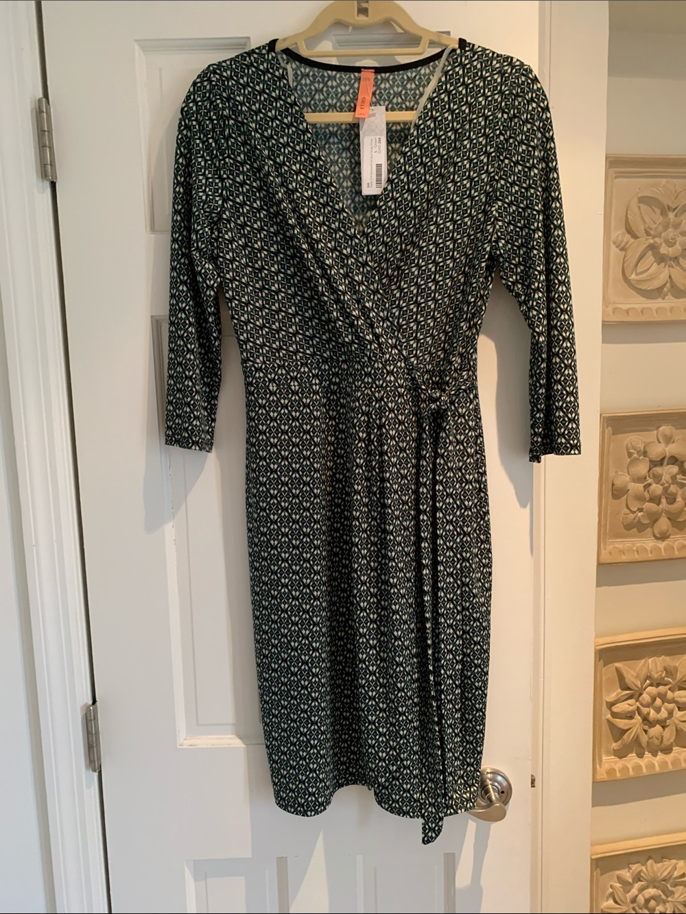 Gilli Green Printed Wrap-Style Long Sleeve Dress